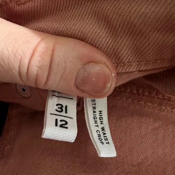 Loft High Waist Straight Crop Pink Denim Jeans Raw Hem Size 12/31 #1376 - Picture 2 of 10